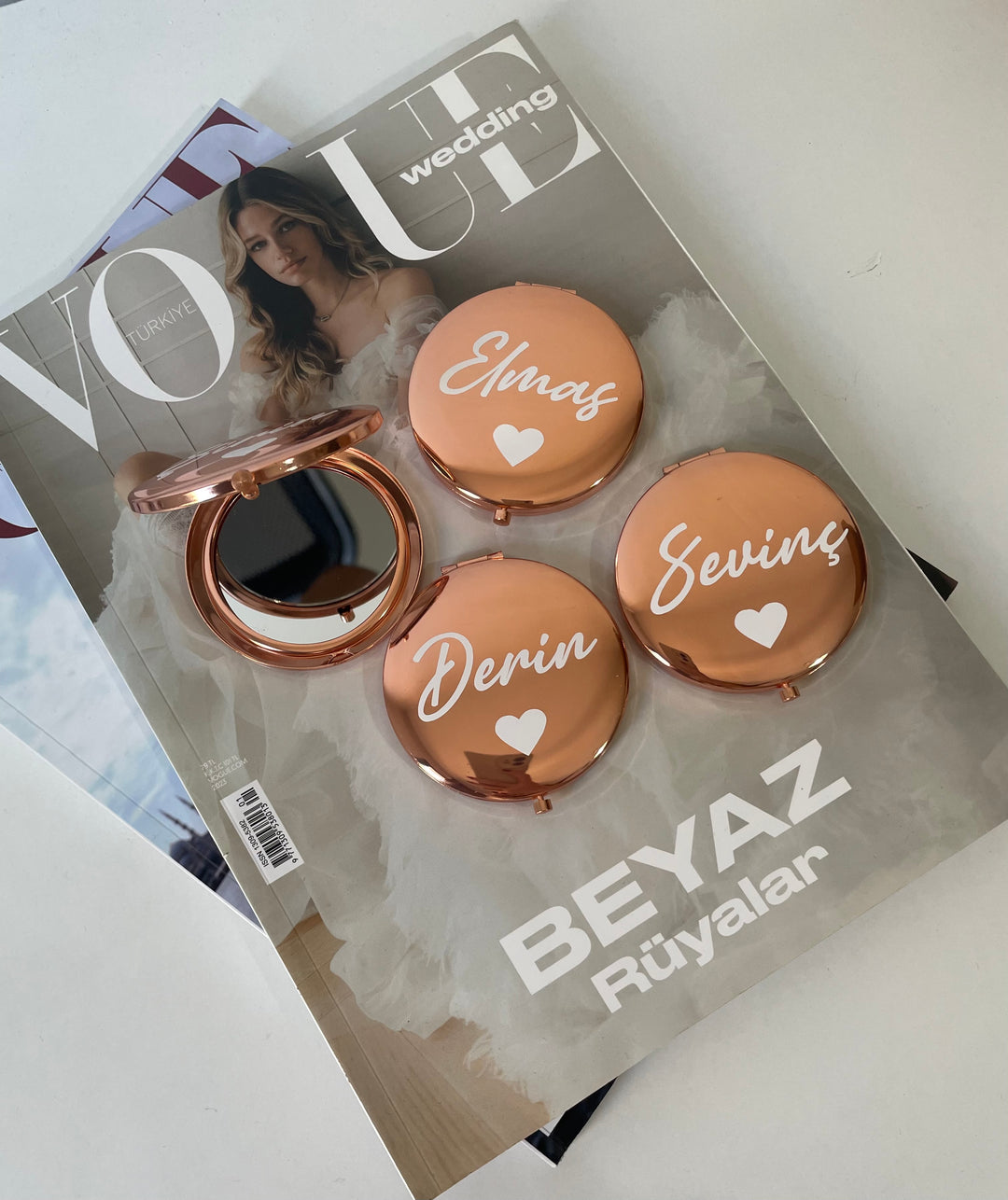 Kişiselleştirilebilir Rose Gold Cep Aynası